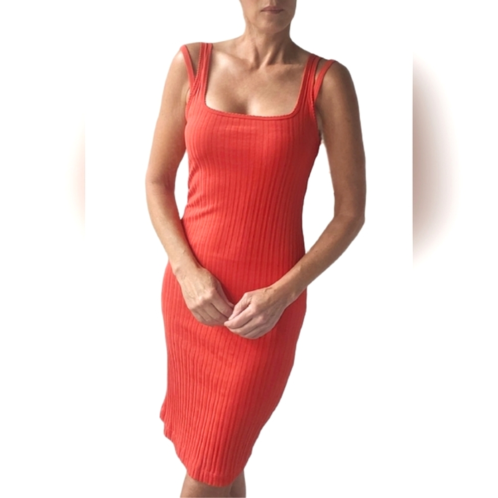 ❤️SPECIAL❤NWT.HELMUT LANG Fine Rib Double Strap Bodycon Dress In Flame